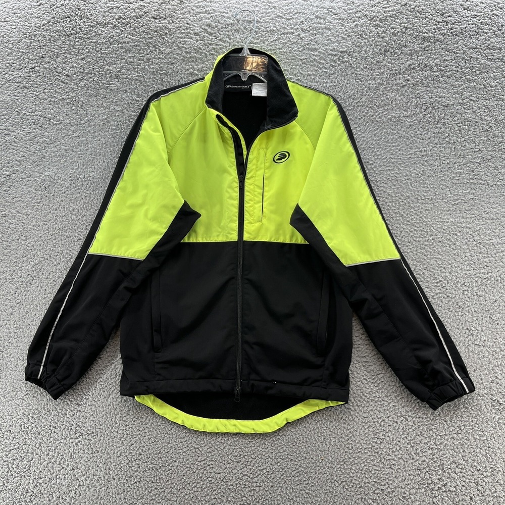 PERFORMANCE Bicycle Jacket Mens Med Black Yellow Full Zip Fleece Lined Softshell